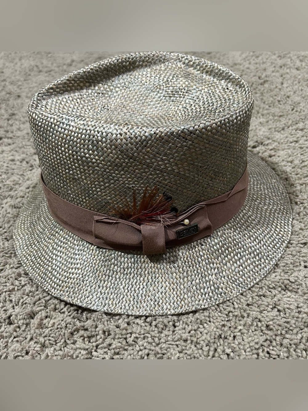 Vintage Bailey 1922 Woven Straw Trilby Earthy Brown Mens XL Fedora Hat US Made